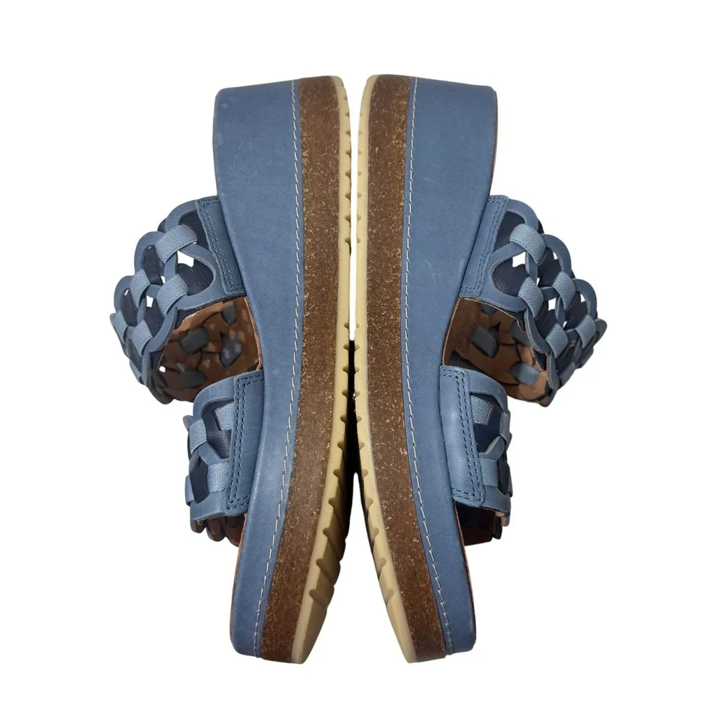 Clarks Kassanda Wedge Sandals Womens 9.5 Blue Woven Leather Slide Excellent